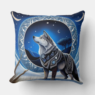 Cojín Decorativo Lobo Majestuoso Bajo Cielo Estrellado
