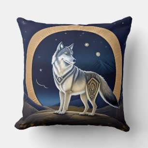 Cojín Decorativo Lobo Majestuoso Bajo Cielo Estrellado