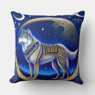 Cojín Decorativo Lobo Majestuoso Bajo Cielo Estrellado
