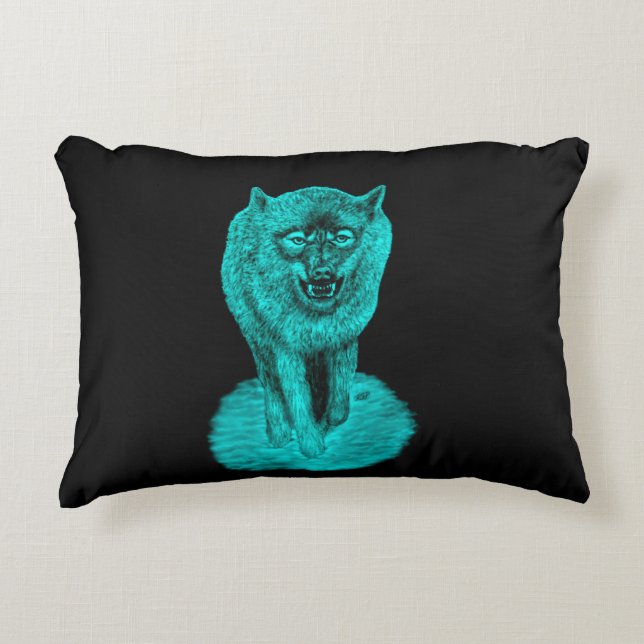 Cojín Decorativo Lobo negro enojado en la noche (Anverso)