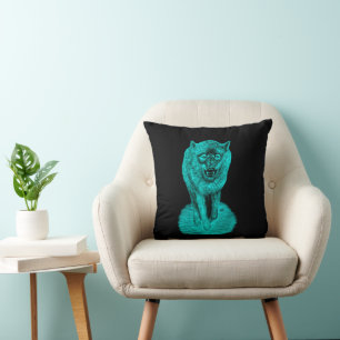 Cojín Decorativo Lobo negro enojado en la noche
