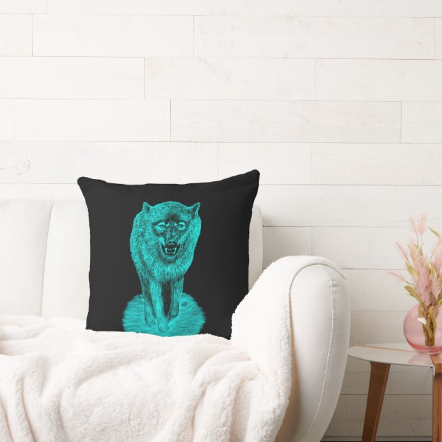 Cojín Decorativo Lobo negro enojado en la noche (Sofá)