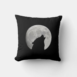 Cojín Decorativo Lobo oscuro y luna llena de noche