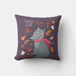 Cojín Decorativo Lobo otoñal lindo con texto personalizado