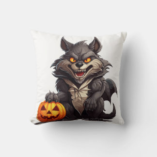 Cojín Decorativo Lobo personalizado asustado con calabaza de Hallow
