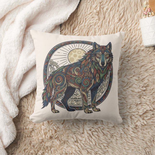 Cojín Decorativo Lobo Tribal (Manta)