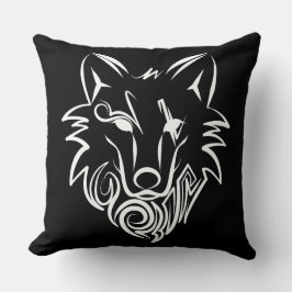 Cojín Decorativo Lobo tribal blanco y negro