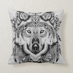 Cojín Decorativo Lobo tribal indio