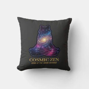 Cojín Decorativo Lobo Zen Cósmico   Animal Espiritual de la Galaxia