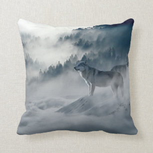 Cojín Decorativo Lobos en paisaje del invierno Nevado