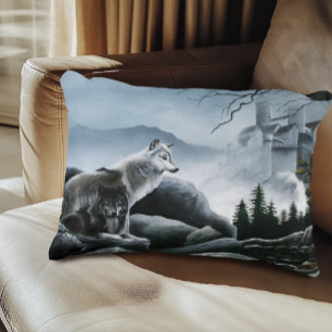 Cojín Decorativo Lobos místicos guardian castillo fantástico vida s