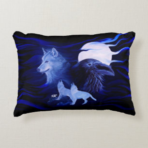 Cojín Decorativo Lobos y Raven con luna llena