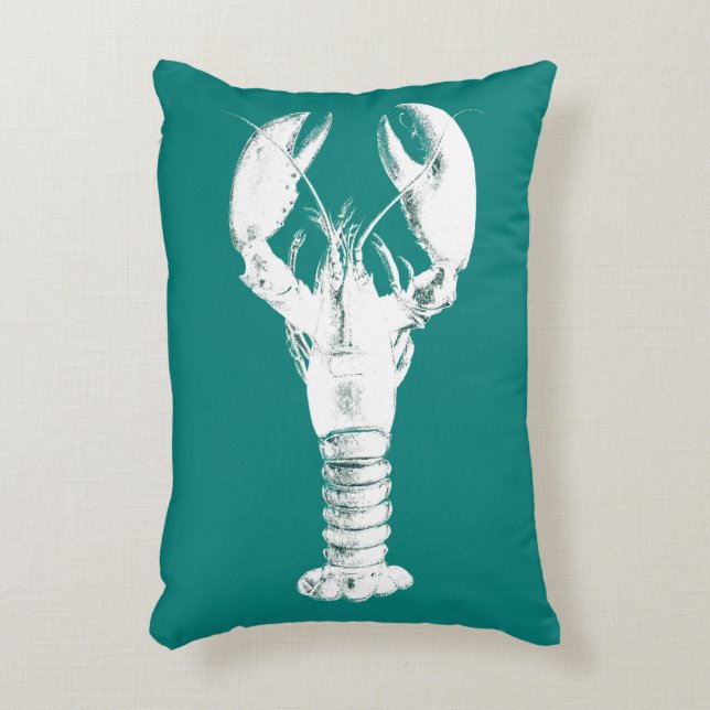 Cojín Decorativo Lobster blanco sobre turquesa / Verde azulado (Frente (Vertical))