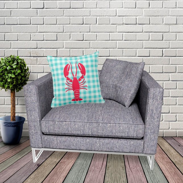 Cojín Decorativo Lobster en Blue Gingham (Subido por el creador)