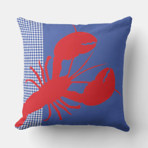 Cojín Decorativo Lobster Gingham Red White Blue Coastal Maine Fun