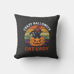 Cojín Decorativo Loca Señora Gato de Halloween Sombrero de Bruja de