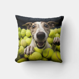 Cojín Decorativo 🐶 Loco Whippet 🎾 con bolas de tenis