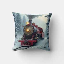 Cojín Decorativo Locomotora vintage de vapor de invierno