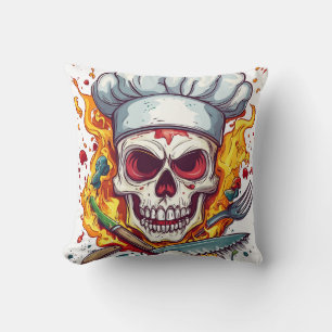 Cojín Decorativo Locura del Chef Calavera - Esqueleto Divertido de