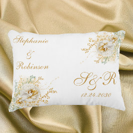 Cojín Decorativo Logo de boda de monograma floral dorado 