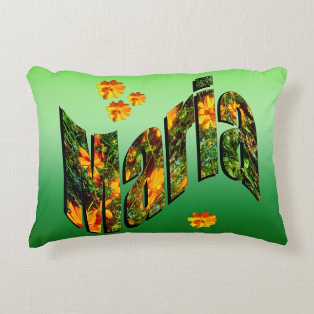 Cojín Decorativo Logo De Maria Name Con Flores, (Anverso)