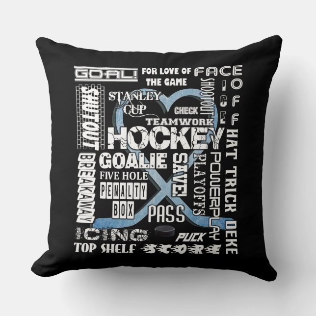 Cojín Decorativo Logo de Palabras blancas de hockey sobre hielo azu (Anverso)