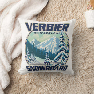Cojín Decorativo Logo de Verbier Suiza Snowboard Travel