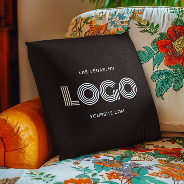 Cojín Decorativo Logo rectangular moderno negro y blanco (Black and White Modern Rectangular Logo Throw Pillow add Your Personalized Text Website)