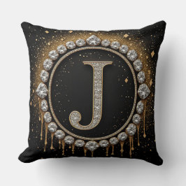 Cojín Decorativo Logotipo de letra J de monograma con brillo negro,