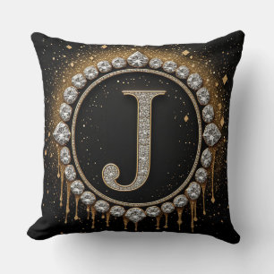 Cojín Decorativo Logotipo de letra J de monograma con brillo negro,