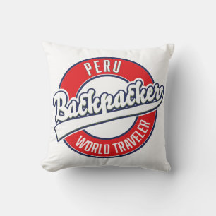 Cojín Decorativo logotipo de mochilero viajero mundial Peru.
