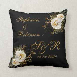 Cojín Decorativo Logotipo De Monograma Dorado Floral En Regalo De B