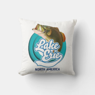 Cojín Decorativo logotipo de pesca del lago Erie Norteamérica