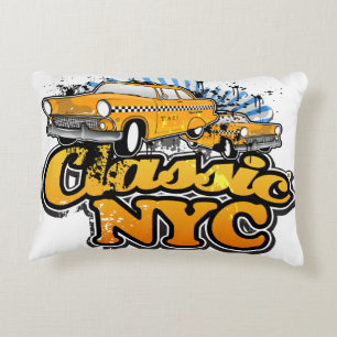 Cojín Decorativo Logotipo del Taxi Amarillo de la Ciudad de Nueva Y
