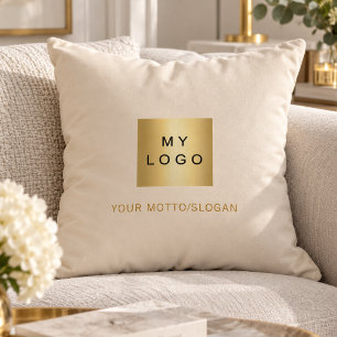 Cojín Decorativo Logotipo empresarial eslogan dorado crema