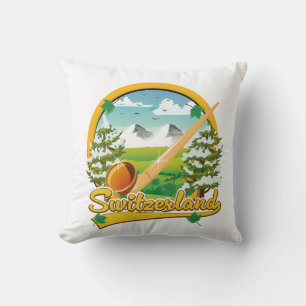 Cojín Decorativo logotipo retro de viaje de Suiza cuerno alpino