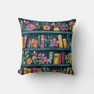 Cojín Decorativo Lomos de libros con colores vibrantes en acuarela 