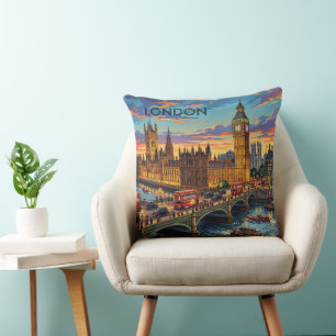 Cojín Decorativo Londres Inglaterra Arte de Viaje Vintage
