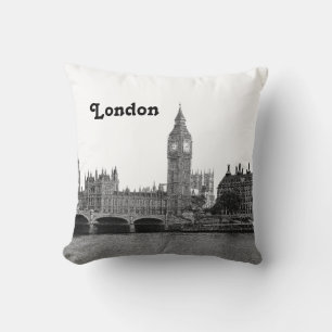 Cojín Decorativo Londres Inglaterra Reino Unido Silueta Grabada