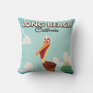 Cojín Decorativo Long Beach California Pelícano vintage viaje