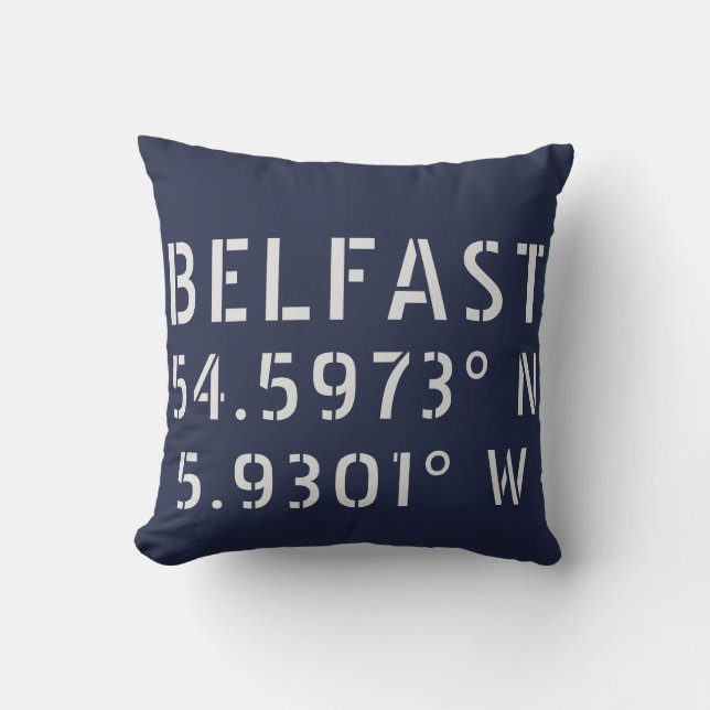 Cojín Decorativo Longitud de latitud de Belfast (Anverso)