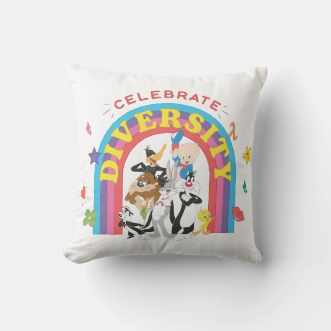 Cojín Decorativo LOONEY TUNES™ - Celebrate Diversity Pride Rainbow (Anverso)