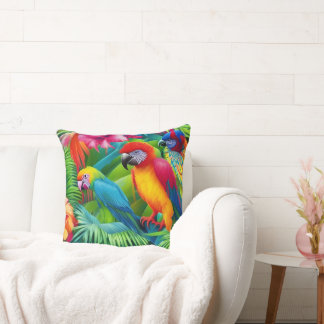 Cojín Decorativo Loro 3 Pájaros Tropical Floral palmeras azul verde