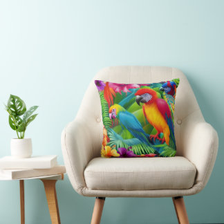 Cojín Decorativo Loro 3 Pájaros Tropicales Florales palmeras azul p