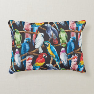 Cojín Decorativo Loro brillante: fondo de pantalla de acuarela trop