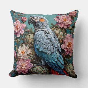 Cojín Decorativo Loro Cacatúa Hermoso en Floral Naturaleza Inspirad