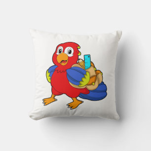 Cojín Decorativo Loro como estudiante con mochila