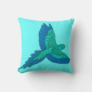 Cojín Decorativo Loro en vuelo, agua y azul cobalto