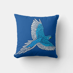 Cojín Decorativo Loro en vuelo, azul cobalto y blanco