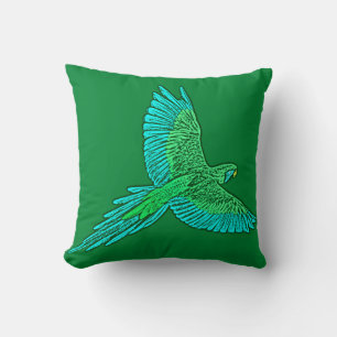Cojín Decorativo Loro en vuelo, Jade Green y Turquesa